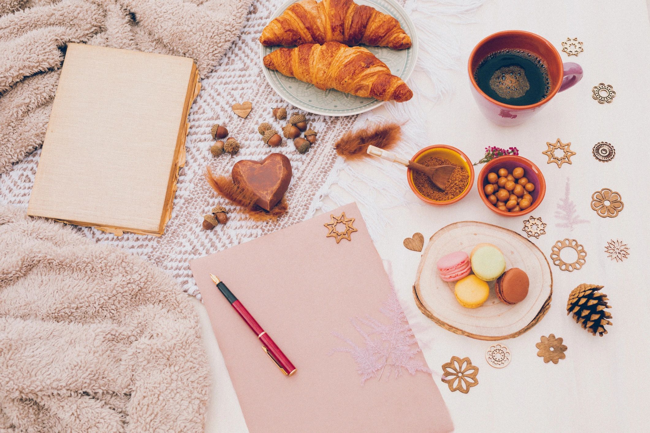 Styled flat lay with paper and vintage-inspired details