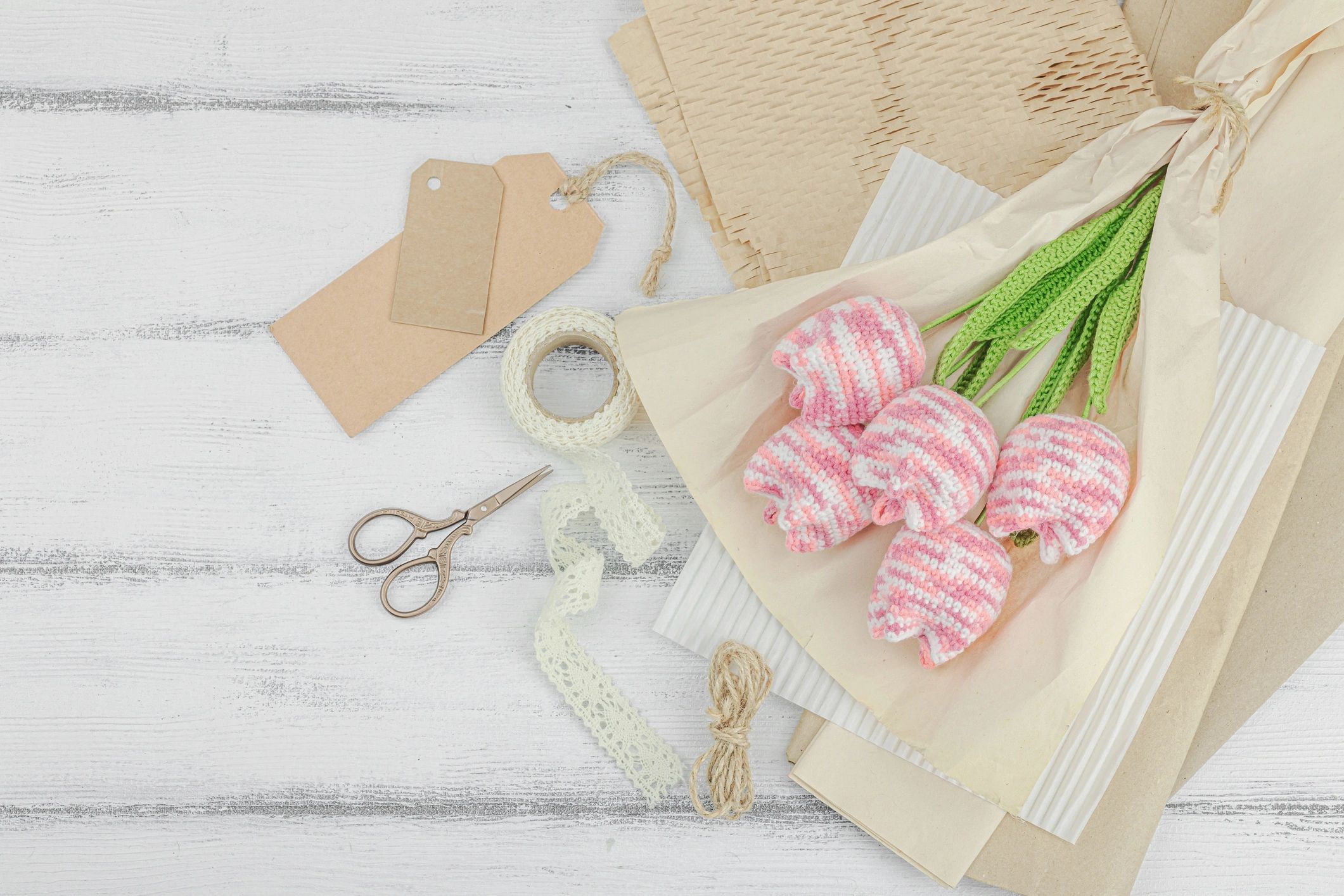 Soft handmade textile arrangement reflecting brand content and creative products